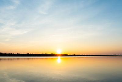 Scenic view of lake against sky during sunset