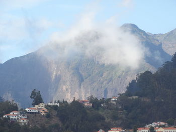 Panoramic view of buildings in town against sky