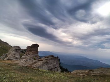 Scenic view of rocky mountains against sky