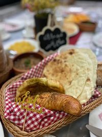 High angle view of breakfast served on table