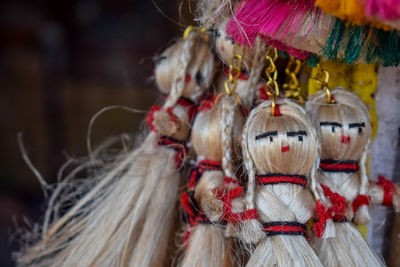 Close-up of stuffed toy hanging for sale