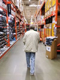 Rear view of man walking in store