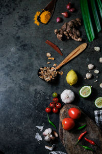 High angle view of fruits in container