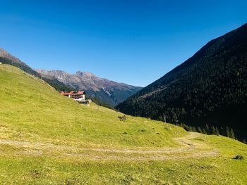 Scenic view of landscape against clear blue sky