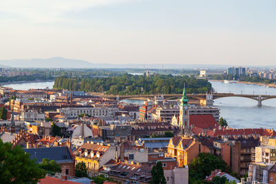 High angle view of buildings in city