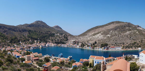 Village buildings around the bay clear