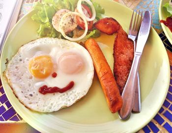 Close-up of breakfast served on table