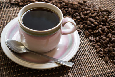 Close-up of coffee cup on table