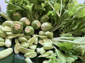 High angle view of vegetables for sale in market