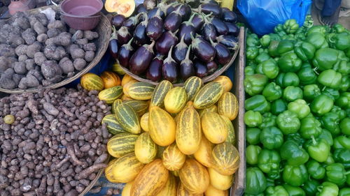 High angle view of vegetables for sale in market