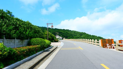 Road by trees against sky