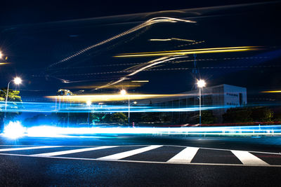 Light trails on road at night