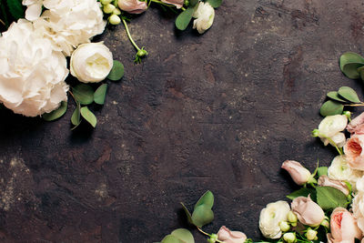 High angle view of roses on table