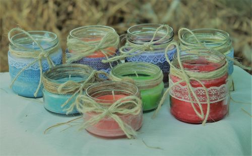 Close-up of glass jar on table