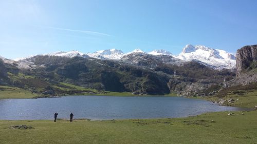 Scenic view of snowcapped mountains against sky