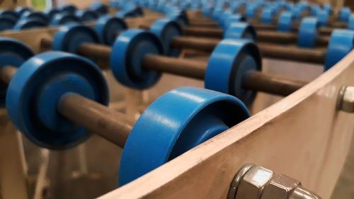 High angle view of dumbbells at industry