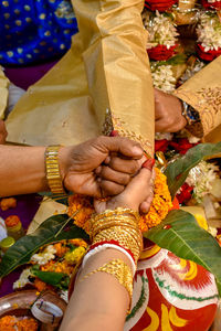 High angle view of woman holding hands