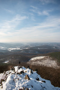 Scenic view of snowcapped mountains against sky
