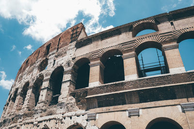 Low angle view of old ruin against sky