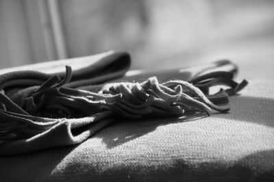 Close-up of rope on table