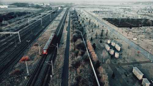 High angle view of railroad track