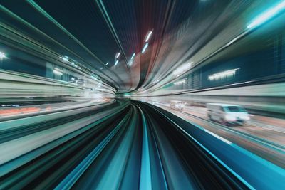 Blurred motion of train in subway