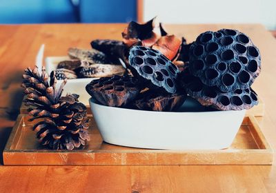 High angle view of food on table