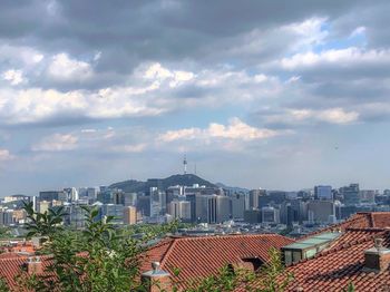 High angle view of townscape against sky