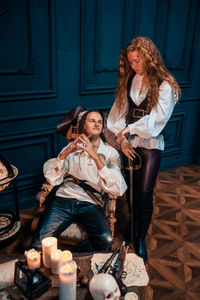 Happy woman sitting on seat