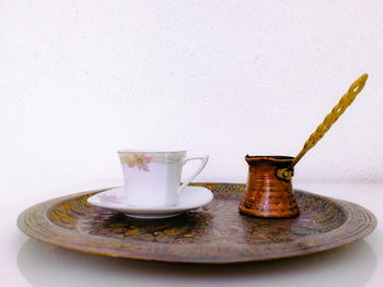 Close-up of glasses on table