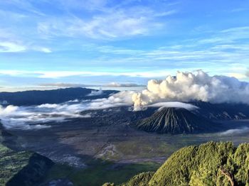 Scenic view of mountains against cloudy sky