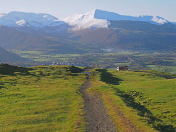 Scenic view of snowcapped mountains against sky