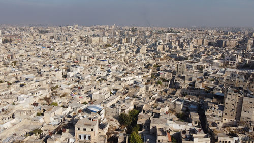 Aerial view of aleppo, syria. fighting between the assad regime and the opposition. aleppo citadel.