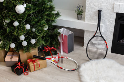 High angle view of christmas decoration on table