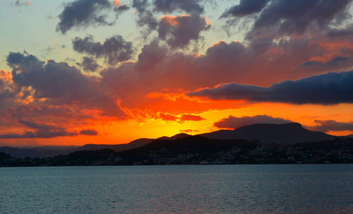 Scenic view of mountains at sunset