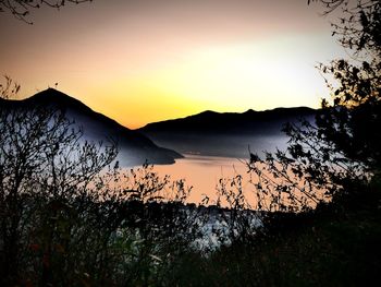 Scenic view of mountains at sunset