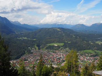 High angle view of townscape against sky