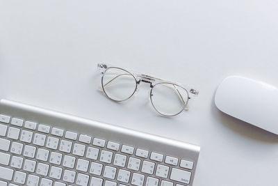 High angle view of eyeglasses on table