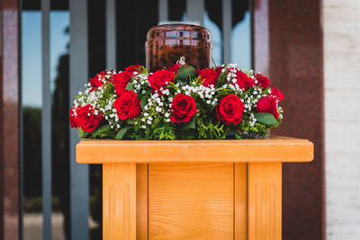 Close-up of red flower pot