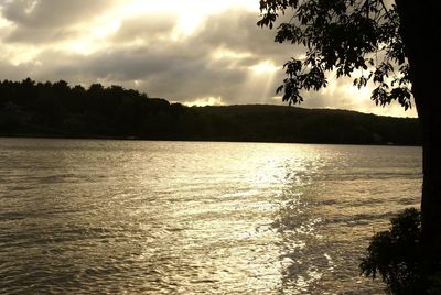 Scenic view of lake against sky at sunset