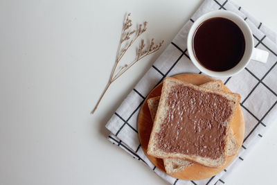 High angle view of breakfast on table