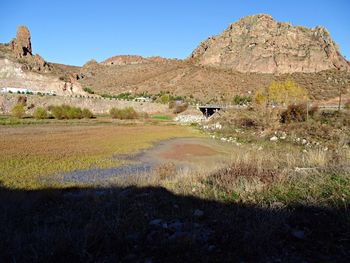 Scenic view of mountain against clear sky