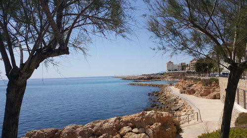 Scenic view of sea against clear sky