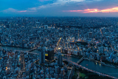 Cityscape of tokyo from the skytree at sunset, japan