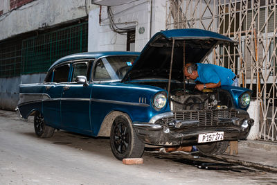 Vintage car on street in city