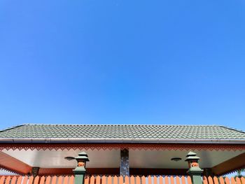 Low angle view of building against clear blue sky