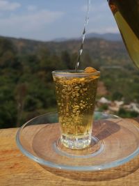 Close-up of drink in glass on table