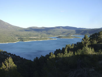 Scenic view of mountains against clear sky