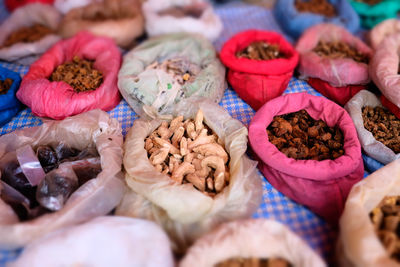 High angle view of spices for sale at market stall