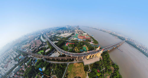 High angle view of cityscape against sky